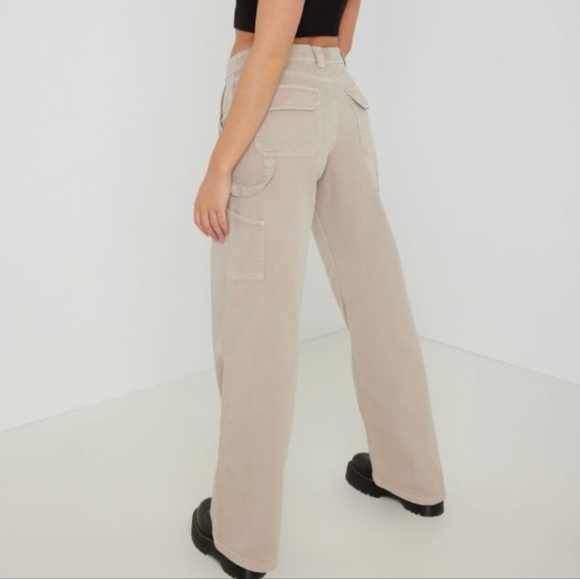 Garage Casey Wide Leg Carpenter Pants Beige Canvas Work Jeans - Picture 5 of 12